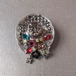 Silver and Multicolor Hat Brooch